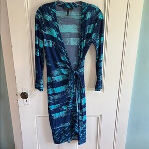 BCBGMaxAzria Teal and Navy Patterned Dress
